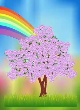 Lonely lilac tree Stock Illustration