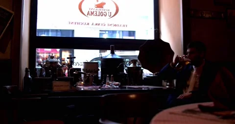 The Lonely man on the Bar, Man walking on the street in Prague. Stock Footage 139499107