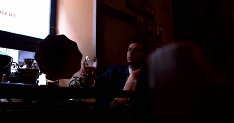 The Lonely man on the Bar, Man walking on the street in Prague. Stock Footage 139499112