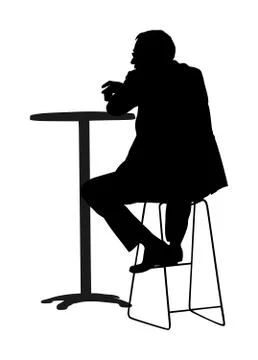 Lonely man sitting drinking and waiting in public bar vector silhouette Stock Illustration