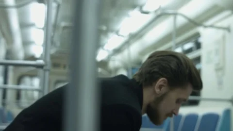 The lonely man in subway Видео 81581816