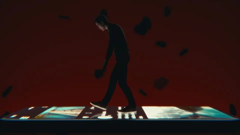 Lonely Man Walking on Scrolling Smartphone: Social Media Addiction Concept Stock Footage 308371846