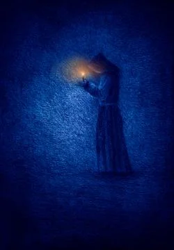 Lonely monk with a candle Stock Illustration