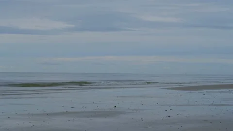 Lonely mood at the sea beach is empty in the cloudy morning. Stock Footage 138443990