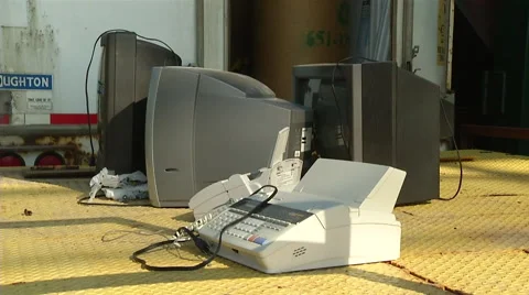 Lonely Old Fax Machine and Television Technology Garbage Stock Footage 52996057