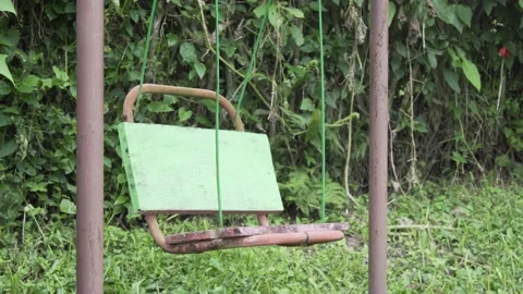Lonely old swing swaying in the wind Stock Footage 166646728