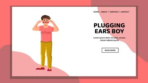 Lonely plugging ears boy vector Stock Illustration