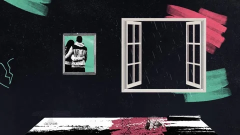 Lonely Room Collage with Rainy Window, Lamp and Framed Couple Stock Footage 346783030