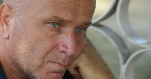 Lonely Sad Man Looking Lost Depressed Male Serious Depression Close Up Portrait Stock Footage 55365239