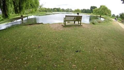 Lonely sad man sitting on a bench in London, solitude concept Stock Footage 79930383