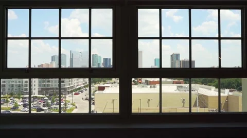 Lonely Skyline View Through Windows During Coronavirus Covid 19 Lockdown Video stock 146475695