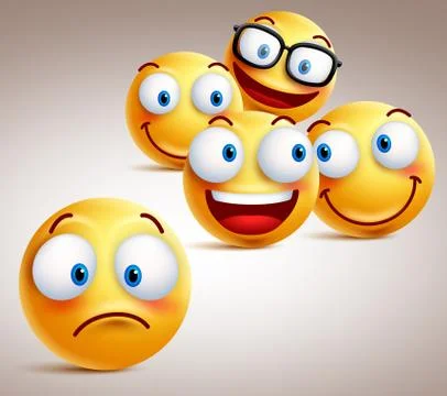 Lonely smiley face vector character concept with group of funny faces Stock Illustration