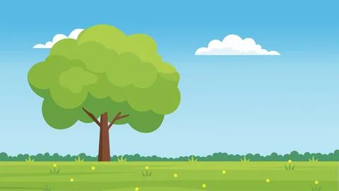 Lonely Spring Tree Open Field Stock Illustration