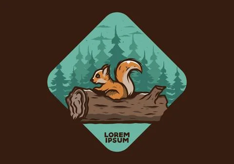Lonely squirrel hiding in a dead tree trunk illustration Stock Illustration