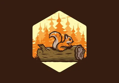 Lonely squirrel hiding in a dead tree trunk illustration イラスト素材