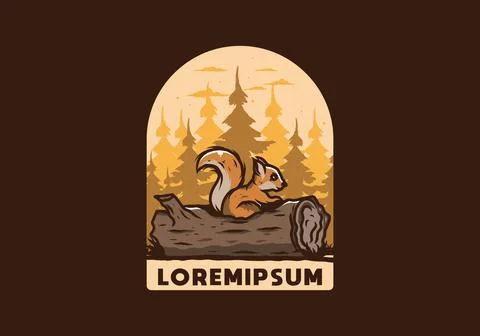 Lonely squirrel hiding in a dead tree trunk illustration 스톡 일러스트