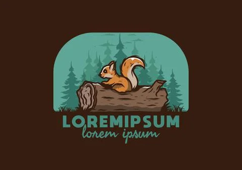 Lonely squirrel hiding in a dead tree trunk illustration Stock Illustration