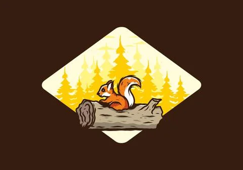 Lonely squirrel hiding in a dead tree trunk illustration Illustrazione stock