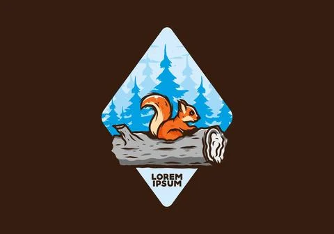 Lonely squirrel hiding in a dead tree trunk illustration Illustrazione stock