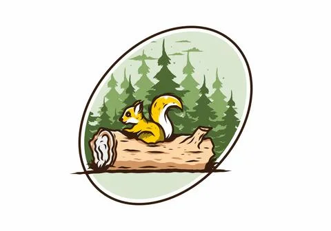 Lonely squirrel hiding in a dead tree trunk illustration イラスト素材