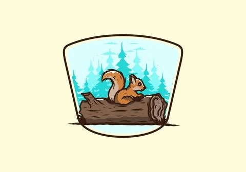 Lonely squirrel hiding in a dead tree trunk illustration Illustrazione stock
