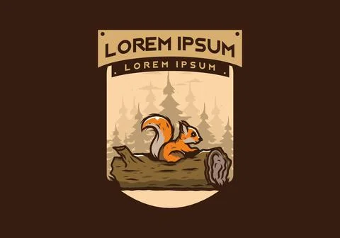 Lonely squirrel hiding in a dead tree trunk illustration イラスト素材