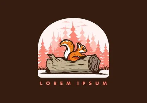 Lonely squirrel hiding in a dead tree trunk illustration Stockillustratie