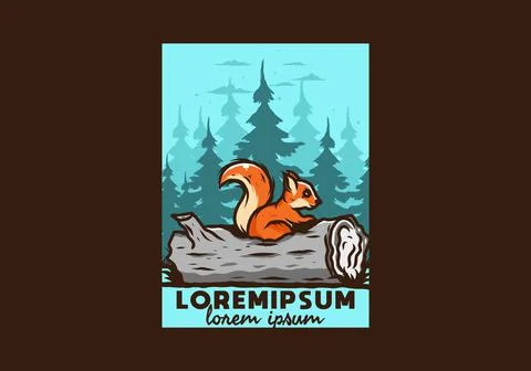 Lonely squirrel hiding in a dead tree trunk illustration Stock Illustration