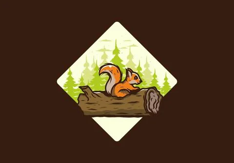 Lonely squirrel hiding in a dead tree trunk illustration Stockillustratie