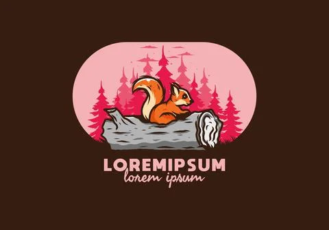 Lonely squirrel hiding in a dead tree trunk illustration Stock Illustration