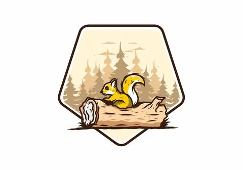 Lonely squirrel hiding in a dead tree trunk illustration 스톡 일러스트