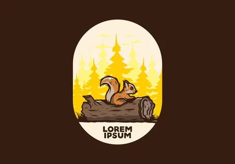 Lonely squirrel hiding in a dead tree trunk illustration Illustrazione stock