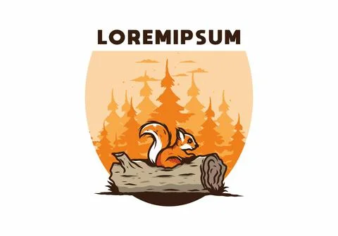 Lonely squirrel hiding in a dead tree trunk illustration 스톡 일러스트