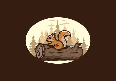Lonely squirrel hiding in a dead tree trunk illustration 스톡 일러스트