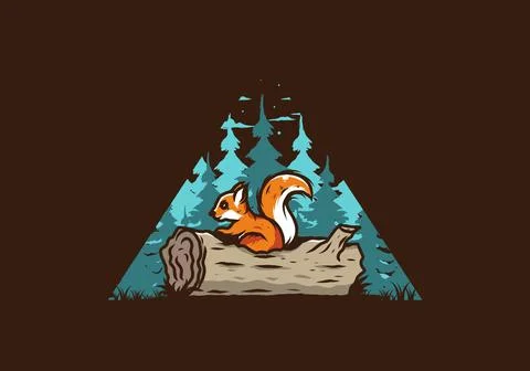 Lonely squirrel hiding in a dead tree trunk illustration 스톡 일러스트