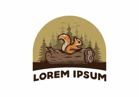 Lonely squirrel hiding in a dead tree trunk illustration Illustrazione stock
