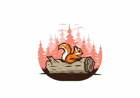 Lonely squirrel hiding in a dead tree trunk illustration Illustrazione stock