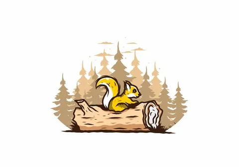 Lonely squirrel hiding in a dead tree trunk illustration Stock Illustration