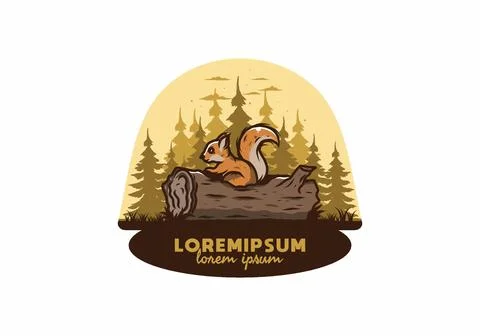 Lonely squirrel hiding in a dead tree trunk illustration Illustrazione stock