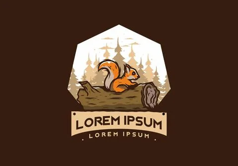 Lonely squirrel hiding in a dead tree trunk illustration Stock Illustration