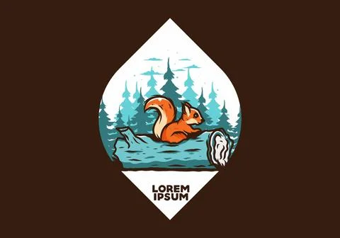 Lonely squirrel hiding in a dead tree trunk illustration Illustrazione stock
