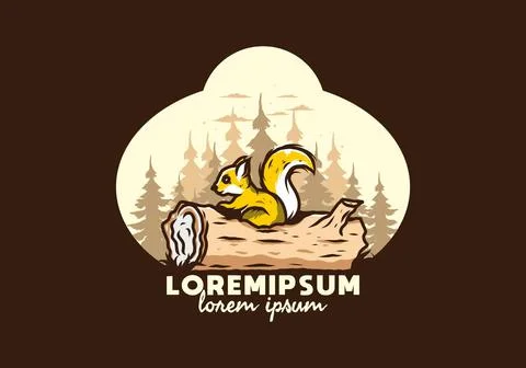 Lonely squirrel hiding in a dead tree trunk illustration Stock Illustration