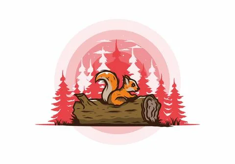Lonely squirrel hiding in a dead tree trunk illustration イラスト素材