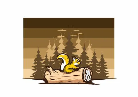 Lonely squirrel hiding in a dead tree trunk illustration Stockillustratie