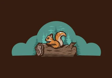Lonely squirrel hiding in a dead tree trunk illustration イラスト素材