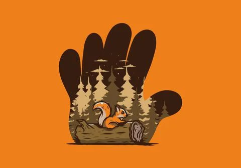 Lonely squirrel hiding in a dead tree trunk illustration 스톡 일러스트