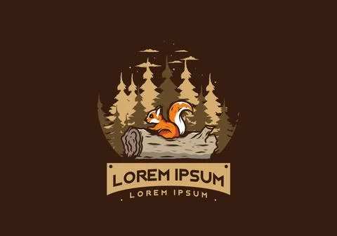 Lonely squirrel hiding in a dead tree trunk illustration Illustrazione stock