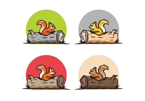 Lonely squirrel hiding in a dead tree trunk illustration Illustrazione stock