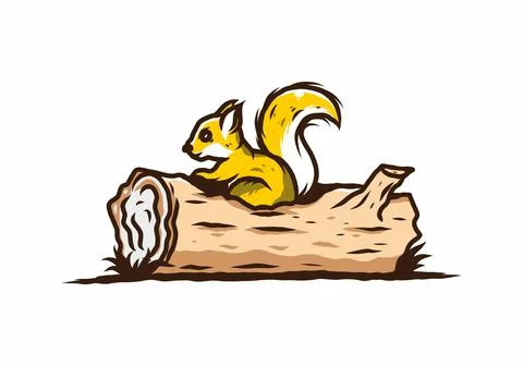 Lonely squirrel hiding in a dead tree trunk illustration Illustrazione stock