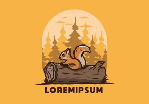 Lonely squirrel hiding in a dead tree trunk illustration Stock Illustration